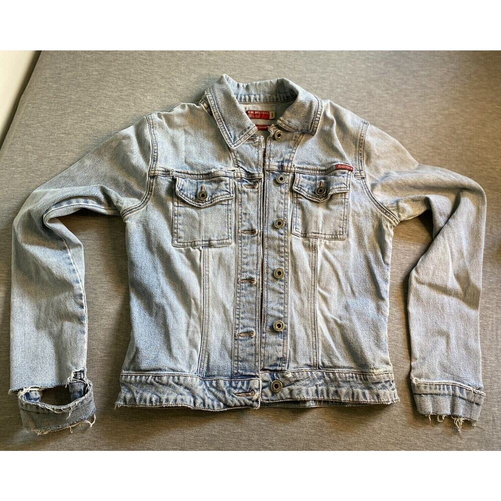 Vintage Guess Denim Jean Jacket Size SMALL Made in USA Distressed Med Wash Women - Picture 3 of 12